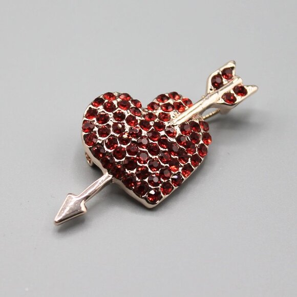 Heart arrow jewelry brooch pin love red yellow gold tone elegant brand new - Picture 10 of 12